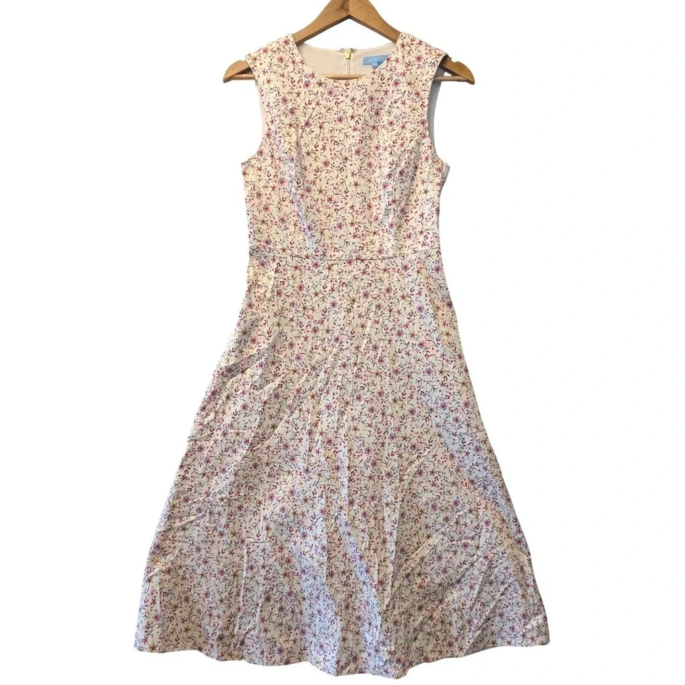 Draper James Floral Fit and‎ Flare Midi Dress White Pink Sleeveless Size 0
